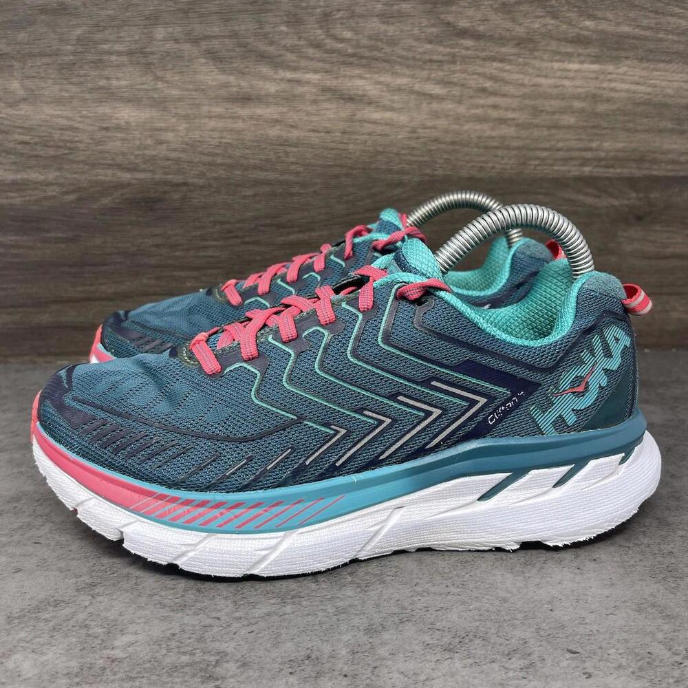 Hoka Clifton 4 Running Shoes Womens Size 6.5 Teal Pink One One Sneakers